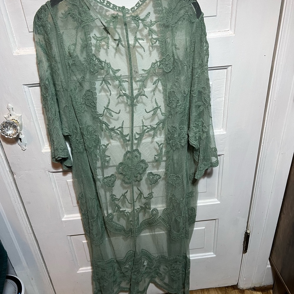 Francesca’s Green Lace Sheer Kimono